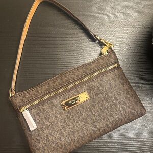 Michael Kors Brown Signature Wristlet with Gold Hardware